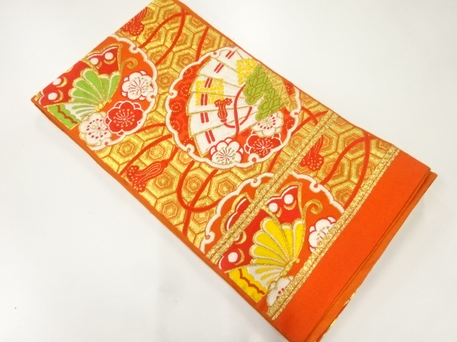 JAPANESE KIMONO / ANTIQUE OBI FOR KIDS / WOVEN FOLDING FAN PATTERN